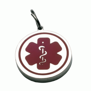 ID redondo símbolo medico en acero y rojo 13*13 mm