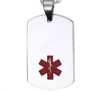 Dog Tag ID – acero – color plata símbolo medico rojo 22*40 mm