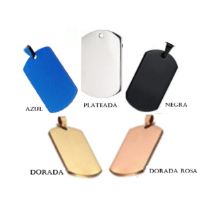 ID Dog Tag en acero color plateado y otros colores varios tamaños 36*22mm – 45*25mm – 50*28mm