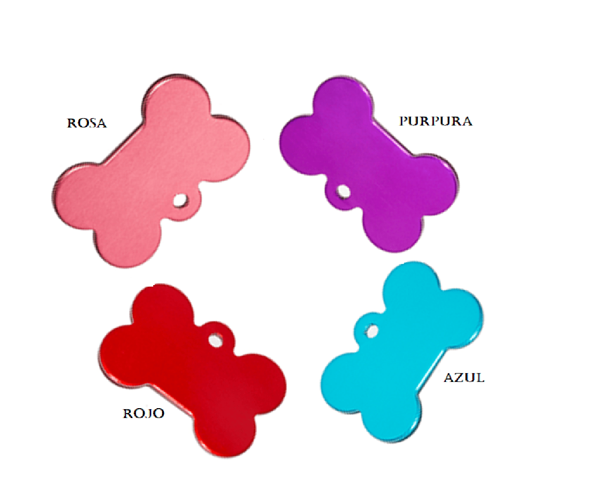 Id Para Mascota Forma De Hueso En Aluminio Varios  Colores Y Tamaños  21*31mm – 22*40mm Y 28*50mm