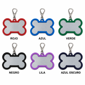 Id hueso para mascota color plateado con borde  en colores varios  y tamaños 32*22mm-45*30mm y 65*42mm