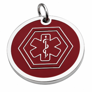 ID redondo símbolo medico en acero y rojo 26*26 m