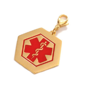 ID medalla acero hexagonal dorada con símbolo medico – 39*35