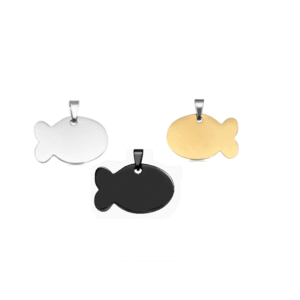 ID pez para mascota en acero color plateado, dorado y negro 32*17 mm
