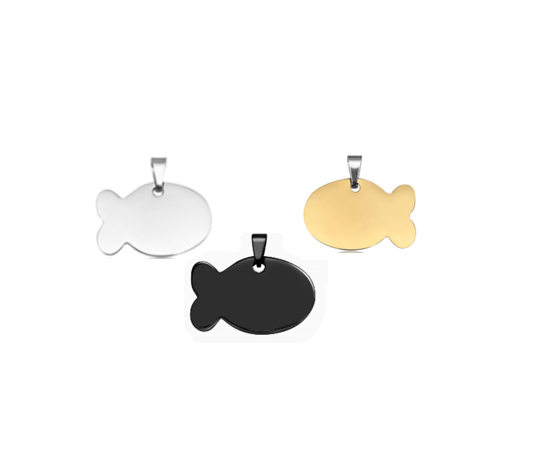 ID Pez Para Mascota En Acero Color Plateado, Dorado Y Negro 32*17 Mm