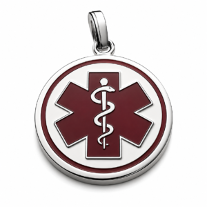 ID redondo símbolo medico en acero y rojo 13*13 mm